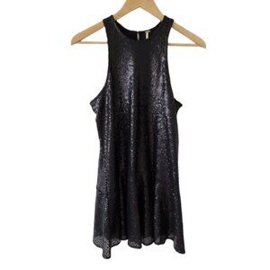 Free People Liquid Shine Black Sequins Keyhole Back Drop Waist Mini Dress Sz XS
